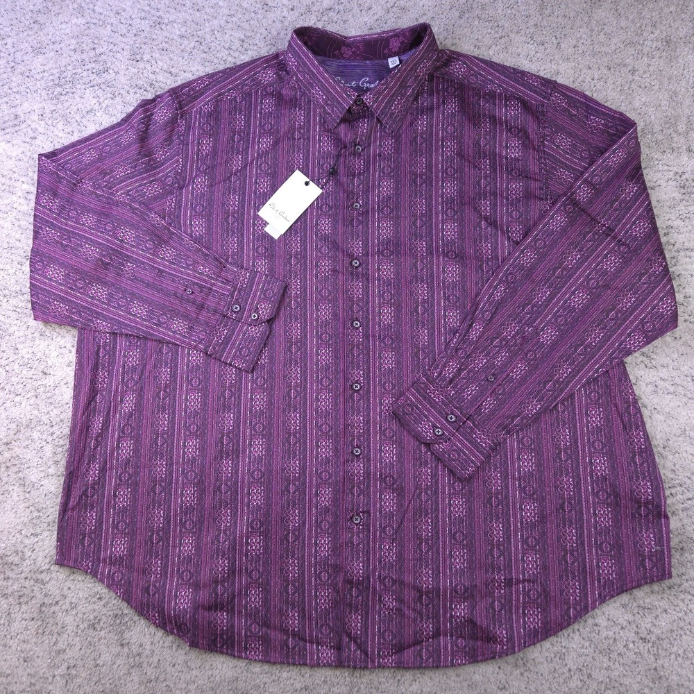 Robert Graham Shirt Mens 3XL Purple Long Sleeve Geometric Fritz Stretch $155 NWT